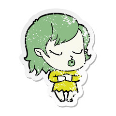 distressed sticker of a cute cartoon vampire girl