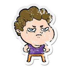 distressed sticker of a cartoon angry man