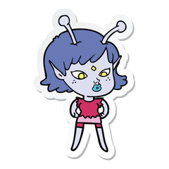 sticker of a pretty cartoon alien girl