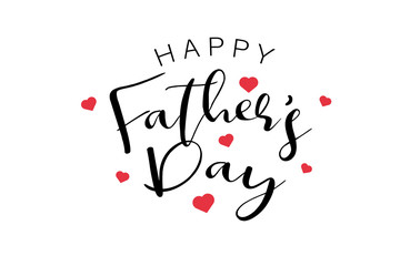 Happy Fathers Day Calligraphy text with mini red hearts. Holiday and decoration word and quotes concept. Vector illustration