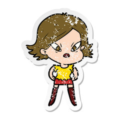 distressed sticker of a cartoon stressed woman