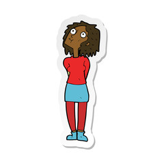 sticker of a cartoon curious woman