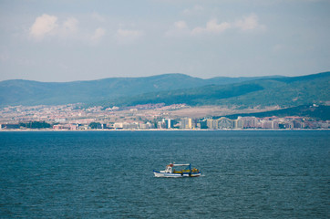Obraz premium Bulgarian seaside resort Sunny beach, view from the island of Nessebar.