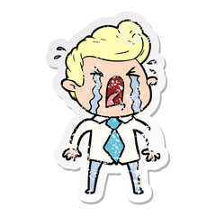 distressed sticker of a cartoon crying man