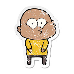 distressed sticker of a cartoon bald man staring
