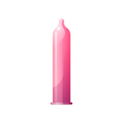 Full sized pink latex condom isolated on white background