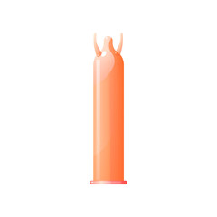 Full sized orange tickler latex condom isolated on white background
