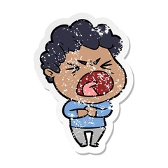 distressed sticker of a cartoon furious man
