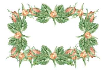 Fotobehang Tropische Bladeren pink watercolor roses  © Inna