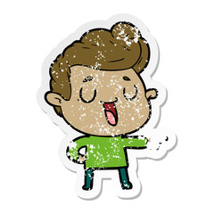 distressed sticker of a happy cartoon man