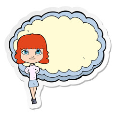 sticker of a cartoon woman in front of cloud