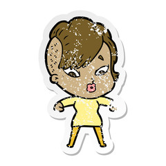 distressed sticker of a cartoon surprised girl