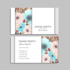 set of front and back of business card with flowers