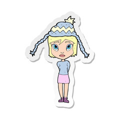 sticker of a cartoon woman wearing winter hat