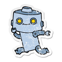 distressed sticker of a cartoon robot