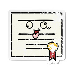 distressed sticker of a cute cartoon graduation diploma