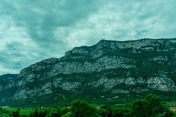 Italy,La Spezia to Kasltelruth train, a large mountain in the background
