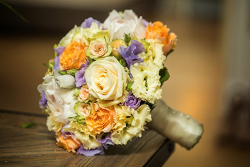 Beautiful wedding bouquet with roses