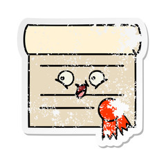 distressed sticker of a cute cartoon certificate