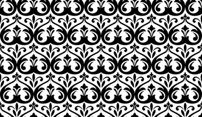 Wallpaper in the style of Baroque. Seamless vector background. White and black floral ornament. Graphic pattern for fabric, wallpaper, packaging. Ornate Damask flower ornament