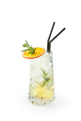 Summer cocktail with lemon isolated on white background