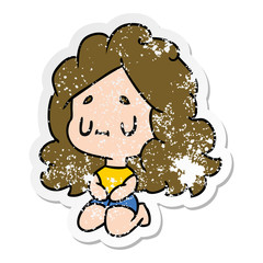 distressed sticker cartoon of a cute kawaii girl