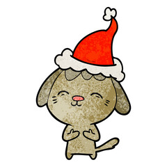 happy textured cartoon of a dog wearing santa hat