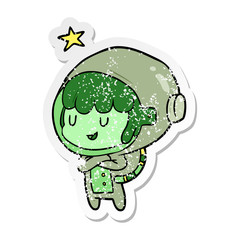 distressed sticker of a cartoon space girl