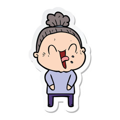 sticker of a cartoon happy old woman