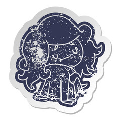 distressed old sticker of a cute kawaii girl