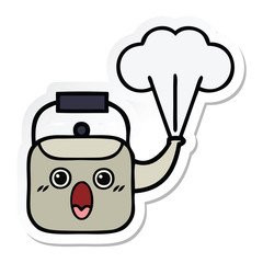 sticker of a cute cartoon steaming kettle