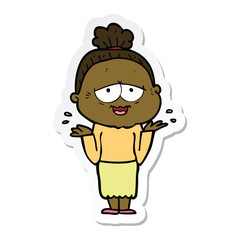 sticker of a cartoon happy old lady