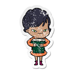 distressed sticker of a cartoon happy woman