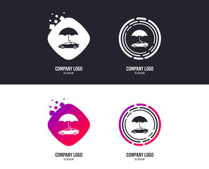 Logotype concept. Car insurance sign icon. Protection symbol. Logo design. Colorful buttons with icons. Vector