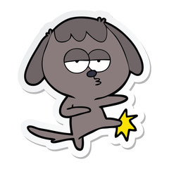 sticker of a cartoon bored dog kicking leg