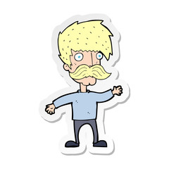 sticker of a cartoon man with mustache waving