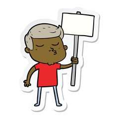 sticker of a cartoon model guy pouting with sign