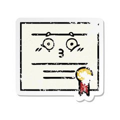 distressed sticker of a cute cartoon graduation diploma