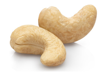 Delicious cashew nuts, isolated on white background