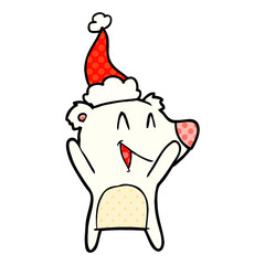 laughing polar bear comic book style illustration of a wearing santa hat