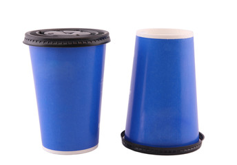 Blue Paper Cup Isolated on White Background.
