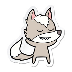 sticker of a friendly cartoon wolf