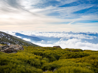 Landscape with a sea of clouds on the mountain in La Covatilla, Bejar (Salamanca)