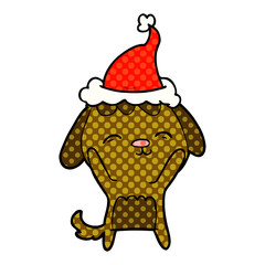 happy comic book style illustration of a dog wearing santa hat