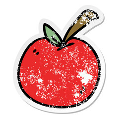 distressed sticker of a quirky hand drawn cartoon apple
