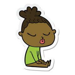 sticker of a cartoon calm woman