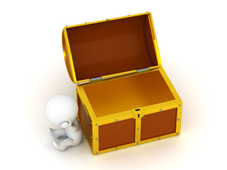 Upset 3D Character with an Empty Treasure Chest