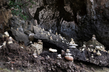 Piles of stones on the rocks