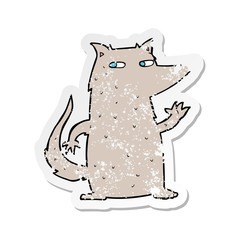 retro distressed sticker of a cartoon wolf waving