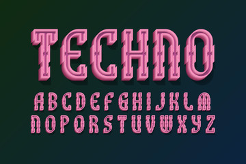 Obraz premium Techno volumetric alphabet. Urban 3d font. Isolated english alphabet.